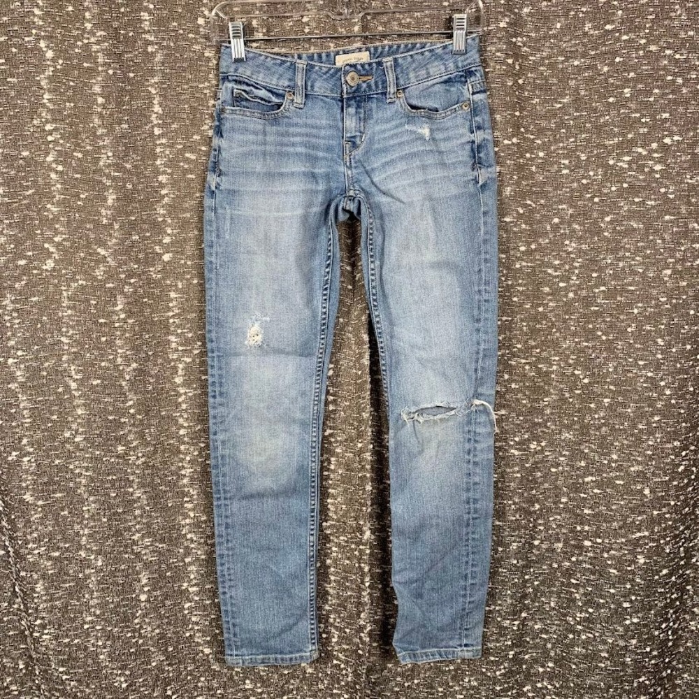 Aeropostale Distressed Low Rise Denim Skinny Jeans Light Wash Women's 00